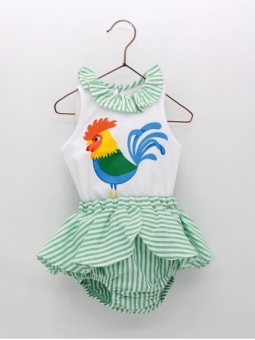 Girl set of rooster T-shirt and striped bloomers