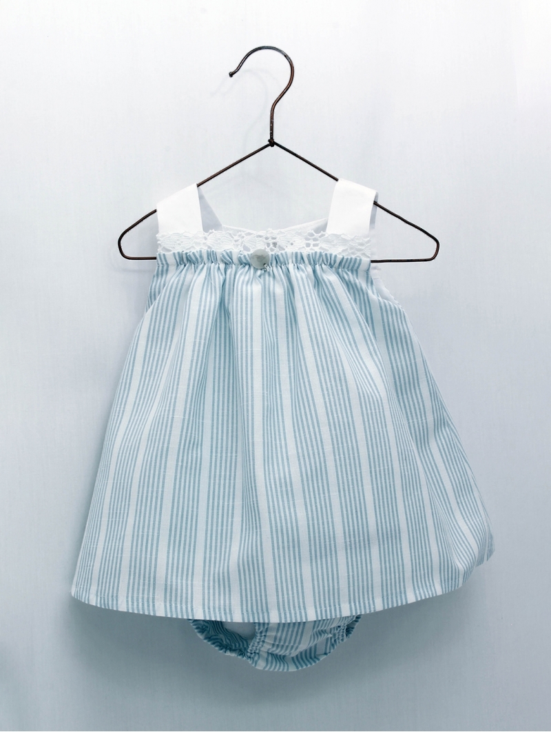 Multi-striped baby girl dress and bloomers