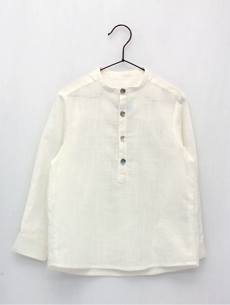 Camisa manga larga con cuello mao en lino algodón