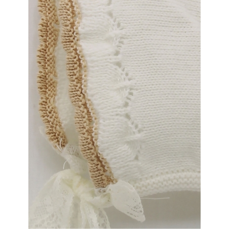 Christening Collection knitted baby girl bonnet