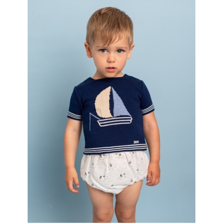 Baby boy set of short-sleeved sweater and bloomers