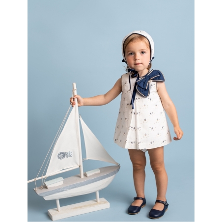 Baby girl dress and bloomers with sailboats print