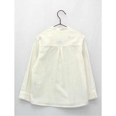 Camisa manga larga con cuello mao en lino algodón