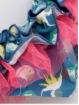 Bikini  decote asimétrico estampado papagaios detalhes em tul
