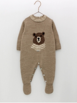 Knitted baby romper with bear print