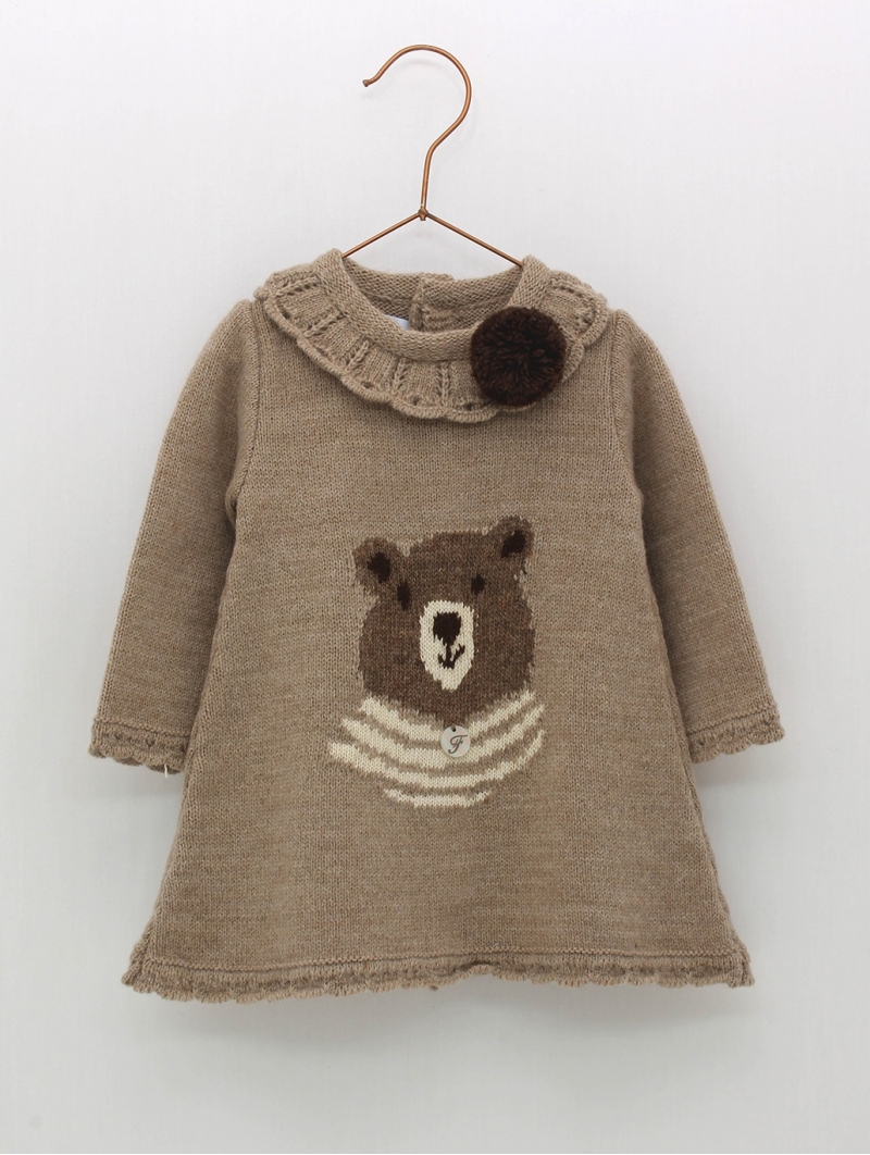 Knitted Christening dress with bear