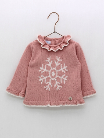 Knitted baby girl sweater with print