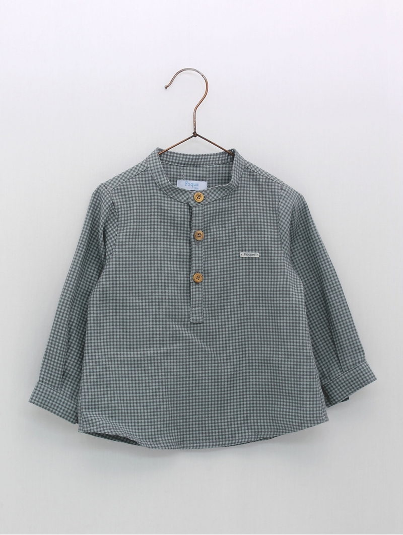 Mandarin collar plaid shirt