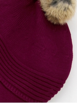 Natural fur bonnet and scarf with pom pom