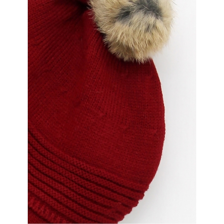 Natural fur bonnet and scarf with pom pom