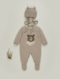 Knitted baby romper with bear print