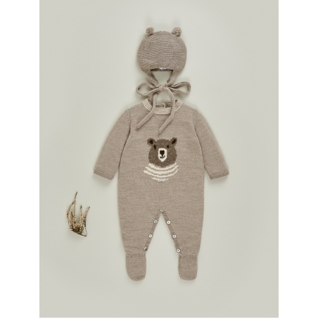 Knitted baby romper with bear print
