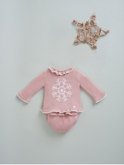 Knitted baby girl sweater with print