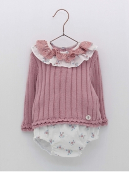 Conjunto jubón canalé e cuequinha plumeti flores