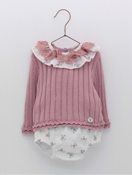 Conjunto jubón canalé e cuequinha plumeti flores