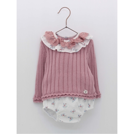 Conjunto jubón canalé e cuequinha plumeti flores