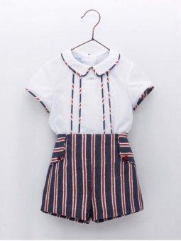 Camisa bebé e calça curta listras
