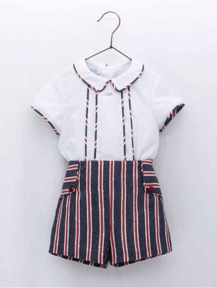 Camisa bebé e calça curta listras
