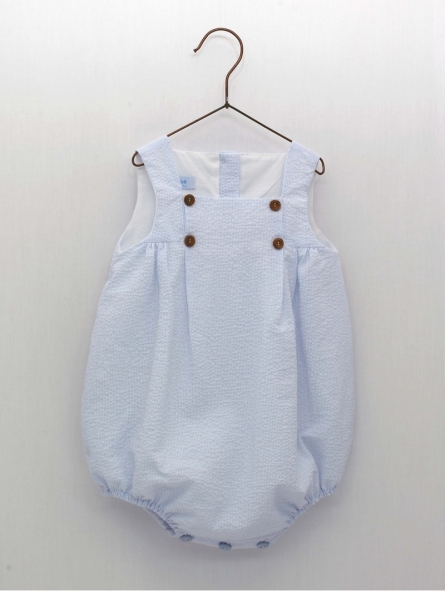 Romper with suspenders sersucker