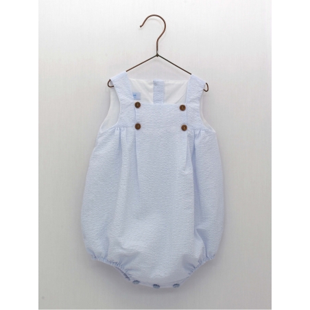Romper with suspenders sersucker