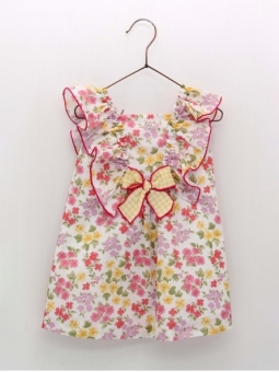 Vestido Estampado com Volantes e Laço