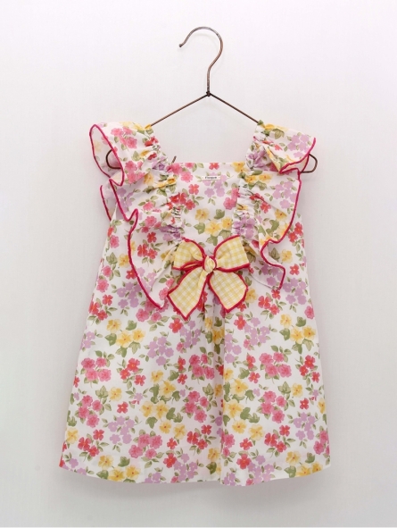 Vestido Estampado com Volantes e Laço