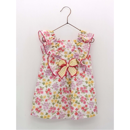 Vestido Estampado com Volantes e Laço