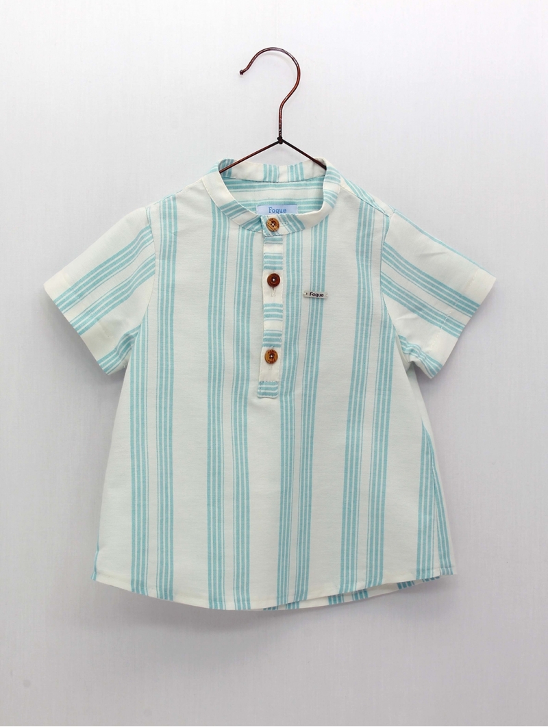 Striped mandarin collar shirt