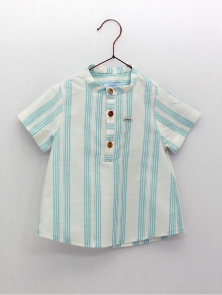Striped mandarin collar shirt