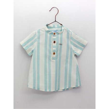 Striped mandarin collar shirt