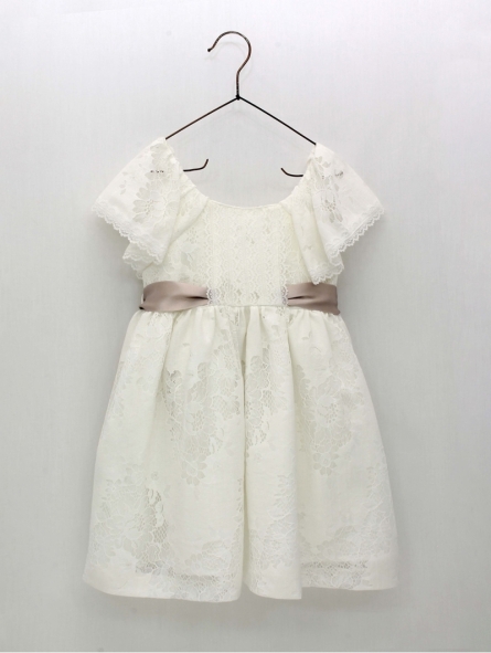 Vestido encaje y entredós con lazo