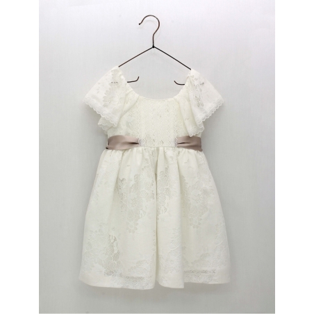 Vestido encaje y entredós con lazo