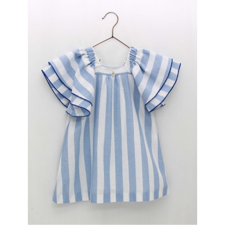Striped dress with double flounce sleeves