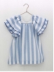 Striped dress with double flounce sleeves