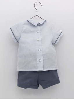 Millrayed blouse and linen pants set