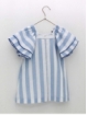 Striped dress with double flounce sleeves