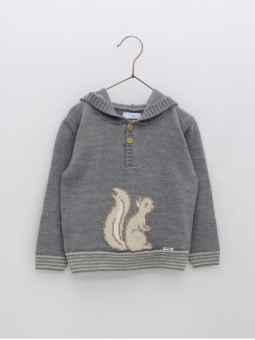 Hooded sweater with squirrel drawing