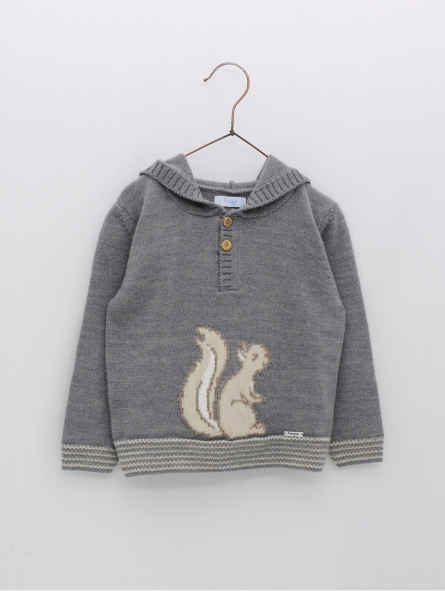 Camisola capucha com desenho ardilla