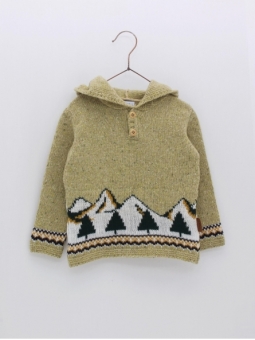 Sweater with hood and fretwork