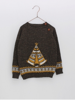 Jumper with teepee design and fretwork