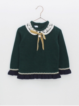 Camisola menina pescoço guipur