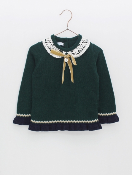 Girl's guipure collar sweater