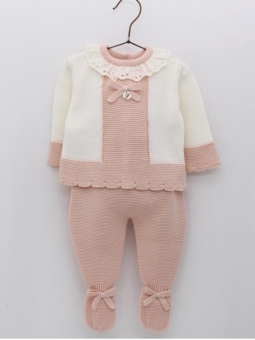 Conjunto primera puesta bebé niña jersey y polaina