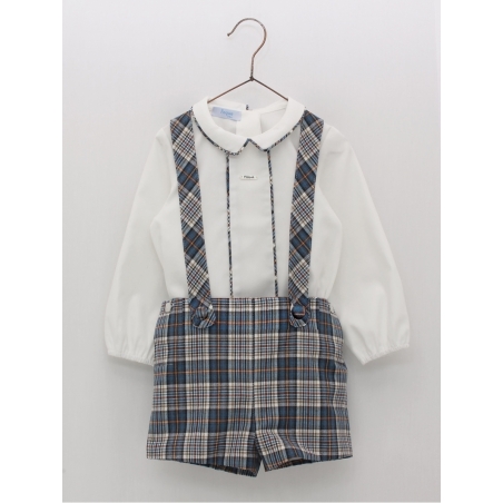 Conjunto pantalón tirantes cuadros y camisa