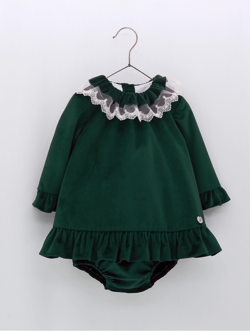 Velvet bloomer set with lace tulle collar