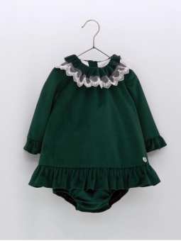 Velvet bloomer set with lace tulle collar