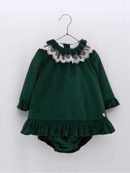 Velvet bloomer set with lace tulle collar