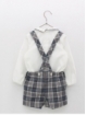 Checkered suspenders pants and shirt set