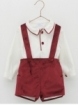 Velvet suspender pants and white shirt