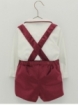 Velvet suspender pants and white shirt